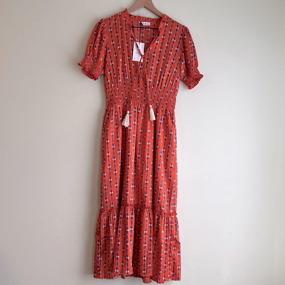 Women's Orange Maxi Dress with Tassel Tie